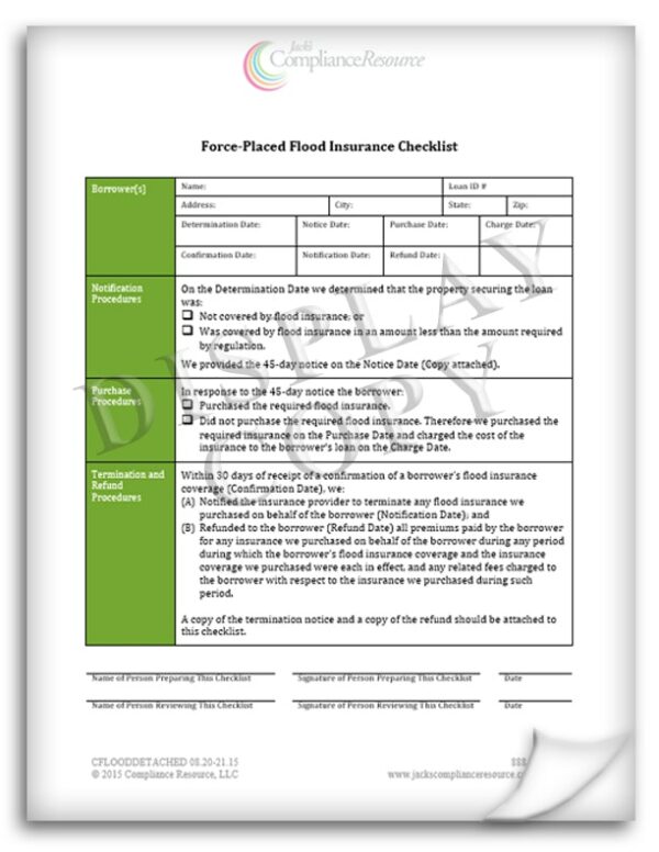 Force Placed Flood Insurance Checklist Compliance Resource 1521